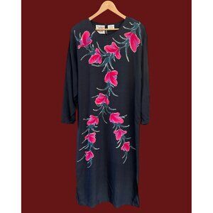 Vintage Passports Pier 1 Imports Black Floral Maxi Dress Large Y2K Dark Romantic